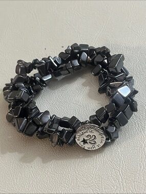 Hematite Stone Stretch Bracelet with Silver Accent